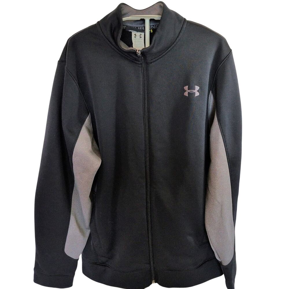 Under Armour Full Zip Jacket Men Small SM Black Grey Loose Fit Fleece Athletic
